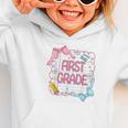 First Grade Back To School Girls Kids Coquette Bows Retro Graphic Toddler Hoodie