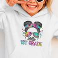 Messy Hair Bun Girl Back To School First Day Hello 1st Grade Graphic Toddler Hoodie Messy Hair Bun Girl Back To School First Day Hello 1st Grade Graphic Toddler Hoodie