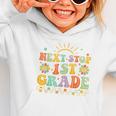 Next Stop 1st Grade Groovy Retro First Grade Back To School Graphic Toddler Hoodie