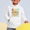 Peace Love Kindergarten Smile Face Back To School Girls Kids Graphic Toddler Hoodie Peace Love Kindergarten Smile Face Back To School Girls Kids Graphic Toddler Hoodie