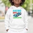 Racing Into Kindergarten Race Car Driver Back To School Performance Graphic Toddler Hoodie Racing Into Kindergarten Race Car Driver Back To School Performance Graphic Toddler Hoodie