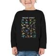 Back To School Types Of Dinosaurs Alphabet Identification Graphic Toddler Long Sleeve Tee