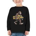 Bigfoot Carrying School Bus Sasquatch Back To School Graphic Toddler Long Sleeve Tee