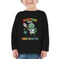 Blasting Into Kindergarten Dinosaur Astronaut Back To School Graphic Toddler Long Sleeve Tee Blasting Into Kindergarten Dinosaur Astronaut Back To School Graphic Toddler Long Sleeve Tee