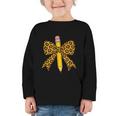 Bow Pencil Leopard First Day Of School Back To School Graphic Toddler Long Sleeve Tee