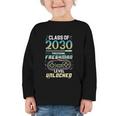 Class 2030 Gaming Freshman Level Unlocked Back To School Graphic Toddler Long Sleeve Tee Class 2030 Gaming Freshman Level Unlocked Back To School Graphic Toddler Long Sleeve Tee