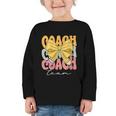 Coach Team Groovy Coquette Bow Cute Back To School Graphic Toddler Long Sleeve Tee Coach Team Groovy Coquette Bow Cute Back To School Graphic Toddler Long Sleeve Tee