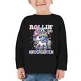Kindergarten Back To School First Day Girls Rollin Unicorn Graphic Toddler Long Sleeve Tee Kindergarten Back To School First Day Girls Rollin Unicorn Graphic Toddler Long Sleeve Tee