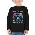 Middle School Level Unlocked Gamer First Day Back To School Graphic Toddler Long Sleeve Tee Middle School Level Unlocked Gamer First Day Back To School Graphic Toddler Long Sleeve Tee
