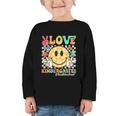 Peace Love Kindergarten Smile Face Back To School Girls Kids Graphic Toddler Long Sleeve Tee Peace Love Kindergarten Smile Face Back To School Girls Kids Graphic Toddler Long Sleeve Tee
