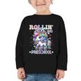 Preschool Back To School First Day Girls PreK Rollin Unicorn Graphic Toddler Long Sleeve Tee