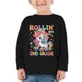 Second Grade Back To School First Day Girls Rollin Unicorn Graphic Toddler Long Sleeve Tee