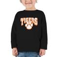 Tigers School Spirit Mascot Back To School Orange Graphic Toddler Long Sleeve Tee