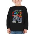 Watch Out Pre-K Here I Come Monster Truck Back To School Graphic Toddler Long Sleeve Tee Watch Out Pre-K Here I Come Monster Truck Back To School Graphic Toddler Long Sleeve Tee