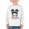 6th Grade Vibes Messy Hair Bun Girl Back To School First Day Graphic Toddler Long Sleeve Tee