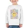 Hello Kindergarten Hippie Smile Face Back To School Graphic Toddler Long Sleeve Tee Hello Kindergarten Hippie Smile Face Back To School Graphic Toddler Long Sleeve Tee