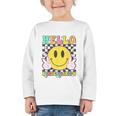 Hello Kindergarten Smile Face Back To School Girl Kid Graphic Toddler Long Sleeve Tee Hello Kindergarten Smile Face Back To School Girl Kid Graphic Toddler Long Sleeve Tee