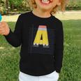 Cute Yellow School Pencil Alphabet Letter A Back To School Graphic Toddler Long Sleeve Tee Cute Yellow School Pencil Alphabet Letter A Back To School Graphic Toddler Long Sleeve Tee
