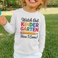 Back To School Watch Out Kindergarten Here I Come Kids Graphic Toddler Long Sleeve Tee Back To School Watch Out Kindergarten Here I Come Kids Graphic Toddler Long Sleeve Tee
