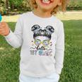 Hello 1st Grade Messy Bun Girl Back To School First Day Graphic Toddler Long Sleeve Tee Hello 1st Grade Messy Bun Girl Back To School First Day Graphic Toddler Long Sleeve Tee