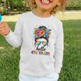 Hello 4th Grade Messy Bun Girls Back To School First Day Graphic Toddler Long Sleeve Tee Hello 4th Grade Messy Bun Girls Back To School First Day Graphic Toddler Long Sleeve Tee