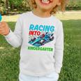 Racing Into Kindergarten Race Car Driver Back To School Performance Graphic Toddler Long Sleeve Tee Racing Into Kindergarten Race Car Driver Back To School Performance Graphic Toddler Long Sleeve Tee