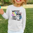 Watch Out Kindergarten Here I Come Cute Cat Back To School Graphic Toddler Long Sleeve Tee