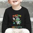 Blasting Into Kindergarten Dinosaur Astronaut Back To School Graphic Toddler Long Sleeve Tee Blasting Into Kindergarten Dinosaur Astronaut Back To School Graphic Toddler Long Sleeve Tee