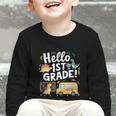 Cute Hello 1st Grade Dinosaur School Back To School Dino Bus Graphic Toddler Long Sleeve Tee Cute Hello 1st Grade Dinosaur School Back To School Dino Bus Graphic Toddler Long Sleeve Tee
