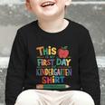 This Is My First Day Of Kindergarten Shirt Back To School Graphic Toddler Long Sleeve Tee