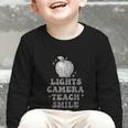 Lights Camera Teach Smile Disco-Ball Back To School Outfit Graphic Toddler Long Sleeve Tee Lights Camera Teach Smile Disco-Ball Back To School Outfit Graphic Toddler Long Sleeve Tee