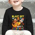 Rocket Blast Off Into Preschool Back To School Graphic Toddler Long Sleeve Tee Rocket Blast Off Into Preschool Back To School Graphic Toddler Long Sleeve Tee