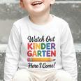 Back To School Watch Out Kindergarten Here I Come Kids Graphic Toddler Long Sleeve Tee Back To School Watch Out Kindergarten Here I Come Kids Graphic Toddler Long Sleeve Tee