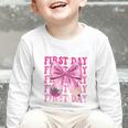 First Day Of School Girls Coquette Bow Back To School Performance Graphic Toddler Long Sleeve Tee First Day Of School Girls Coquette Bow Back To School Performance Graphic Toddler Long Sleeve Tee