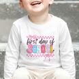 Girl First Day Of School Coquette Bow Pink Back To School Graphic Toddler Long Sleeve Tee