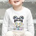 Hello 1st Grade Messy Bun Girl Back To School First Day Graphic Toddler Long Sleeve Tee Hello 1st Grade Messy Bun Girl Back To School First Day Graphic Toddler Long Sleeve Tee