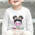 Hello 2nd Grade Messy Bun Girl Back To School First Day Graphic Toddler Long Sleeve Tee Hello 2nd Grade Messy Bun Girl Back To School First Day Graphic Toddler Long Sleeve Tee