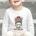 Hello 4th Grade Messy Bun Girls Back To School First Day Graphic Toddler Long Sleeve Tee Hello 4th Grade Messy Bun Girls Back To School First Day Graphic Toddler Long Sleeve Tee
