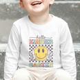 Hello Kindergarten Hippie Smile Face Back To School Graphic Toddler Long Sleeve Tee Hello Kindergarten Hippie Smile Face Back To School Graphic Toddler Long Sleeve Tee