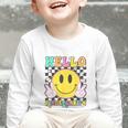 Hello Kindergarten Smile Face Back To School Girl Kid Graphic Toddler Long Sleeve Tee Hello Kindergarten Smile Face Back To School Girl Kid Graphic Toddler Long Sleeve Tee