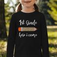 1st Grade Here I Come Leopard Pencil Back To School Student Graphic Toddler Long Sleeve Tee 1st Grade Here I Come Leopard Pencil Back To School Student Graphic Toddler Long Sleeve Tee