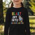 Blast Off Into Kindergarten Back To School Rocket Graphic Toddler Long Sleeve Tee Blast Off Into Kindergarten Back To School Rocket Graphic Toddler Long Sleeve Tee