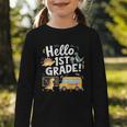 Cute Hello 1st Grade Dinosaur School Back To School Dino Bus Graphic Toddler Long Sleeve Tee Cute Hello 1st Grade Dinosaur School Back To School Dino Bus Graphic Toddler Long Sleeve Tee