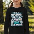 First Day Of Middle School Level Unlocked Back To School Graphic Toddler Long Sleeve Tee First Day Of Middle School Level Unlocked Back To School Graphic Toddler Long Sleeve Tee
