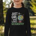 Just a Girl Who Loves Geography Back To School Kids Girls Graphic Toddler Long Sleeve Tee
