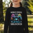 Middle School Level Unlocked Gamer First Day Back To School Graphic Toddler Long Sleeve Tee Middle School Level Unlocked Gamer First Day Back To School Graphic Toddler Long Sleeve Tee