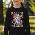 Second Grade Back To School First Day Girls Rollin Unicorn Graphic Toddler Long Sleeve Tee