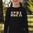 SLPA Groovy Women Appreciation Day Hello Back To School Graphic Toddler Long Sleeve Tee SLPA Groovy Women Appreciation Day Hello Back To School Graphic Toddler Long Sleeve Tee