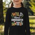Wild About Kindergarten Back To School Jungle Theme Class Graphic Toddler Long Sleeve Tee Wild About Kindergarten Back To School Jungle Theme Class Graphic Toddler Long Sleeve Tee