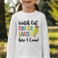 Back To School Kids Watch Out Kindergarten Here I Come Graphic Toddler Long Sleeve Tee Back To School Kids Watch Out Kindergarten Here I Come Graphic Toddler Long Sleeve Tee
